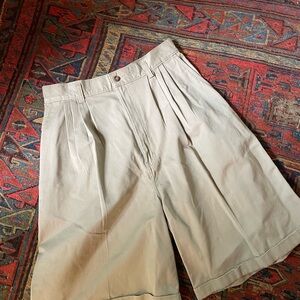 Ruff Hewn Pleated Front Bermuda Shorts Khaki High Rise Size 14 Vintage 1980s